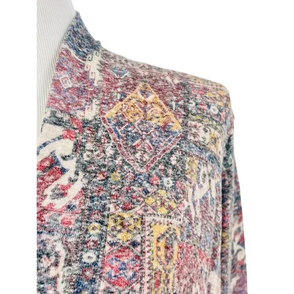 Anthropologie Open Front Multicolored Knit Cardigan | Boho Cottagecore Artsy L - Picture 13 of 16